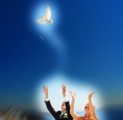 santorini wedding love birds